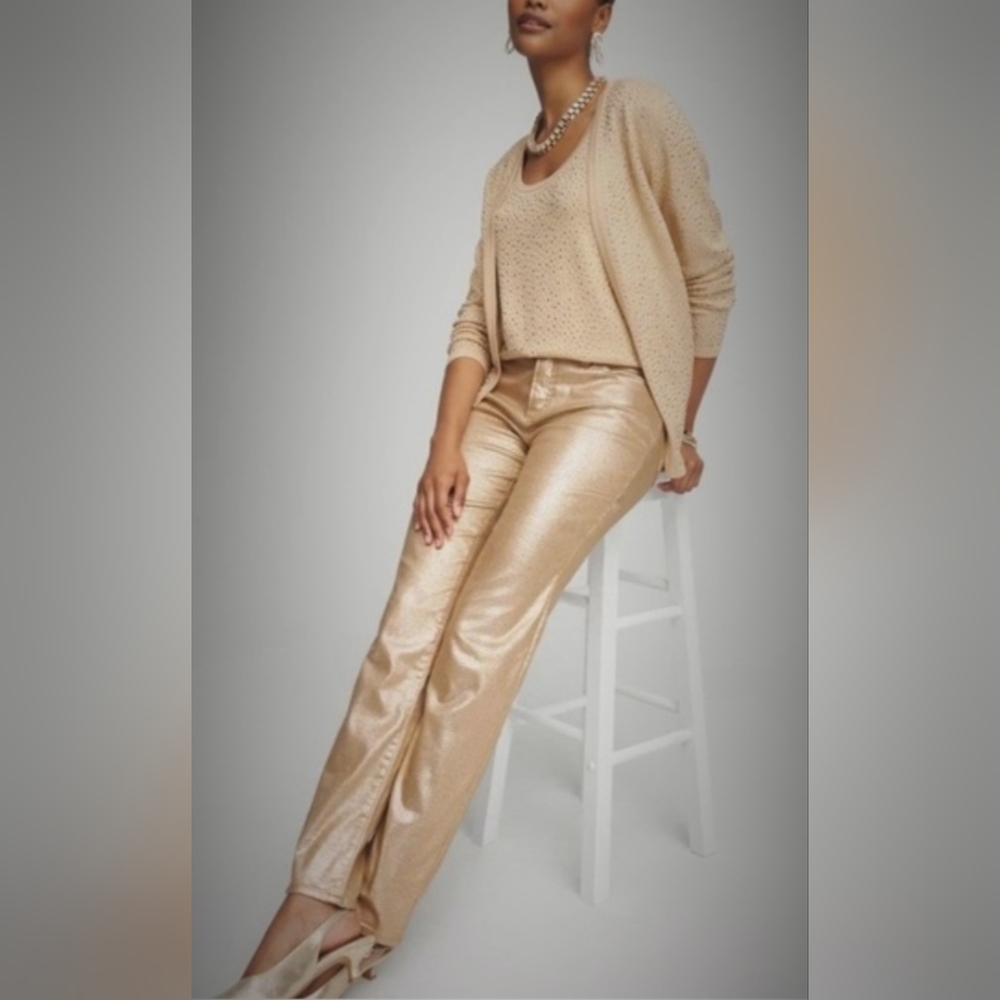 Lane Bryant Shiny Rose Gold Metallic Jeans Stretch Skinny Sexy NEW 24 Plus